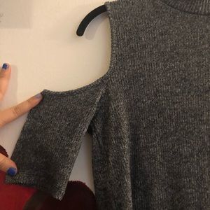 Grey cold shoulder knit top